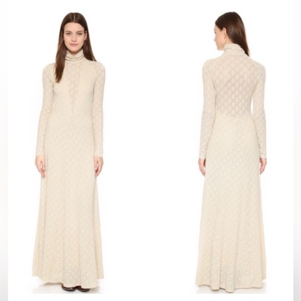 FREE PEOPLE | White River Lace Turtleneck Maxi/Wedding Dress in Almond | SP